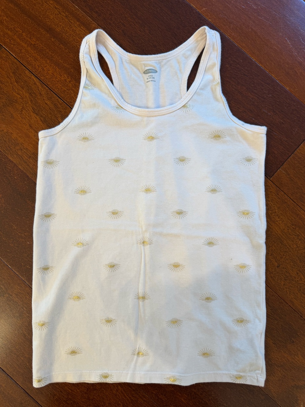 Old Navy White Tank Top with Yellow Sunburst Print
